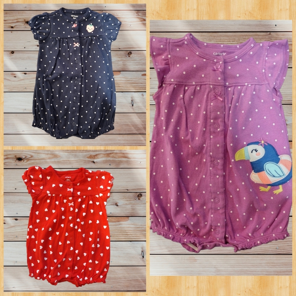 ⭐BUNDLE of 3 CARTER'S size 6 Months Rompers Baby Girl Clothing